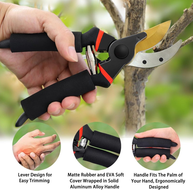 Kynup 3Pack Pruning Shears, Garden Shears, Pruning Shears for Gardening, Gardening Shears Scissors Clippers, Garden Tools Set with Gloves, Stainless Steel, Soft Grip Handle - Image 3
